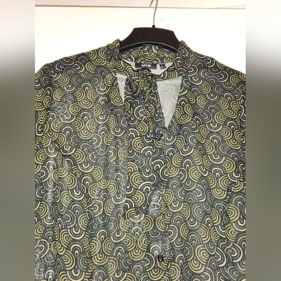 APT 9 WOMANS DESIGNER BOW-TIE BLOUSE PLUS SIZE 1X GREEN BEIGE MULTICOLOR - Picture 2 of 11